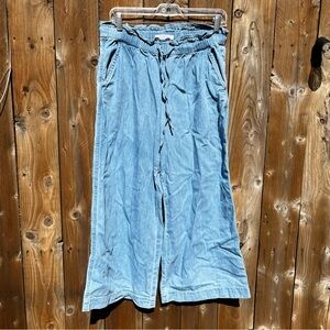 LOFT Spring Bohemian Light Blue Cotton Elastic Waist Denim Pants
